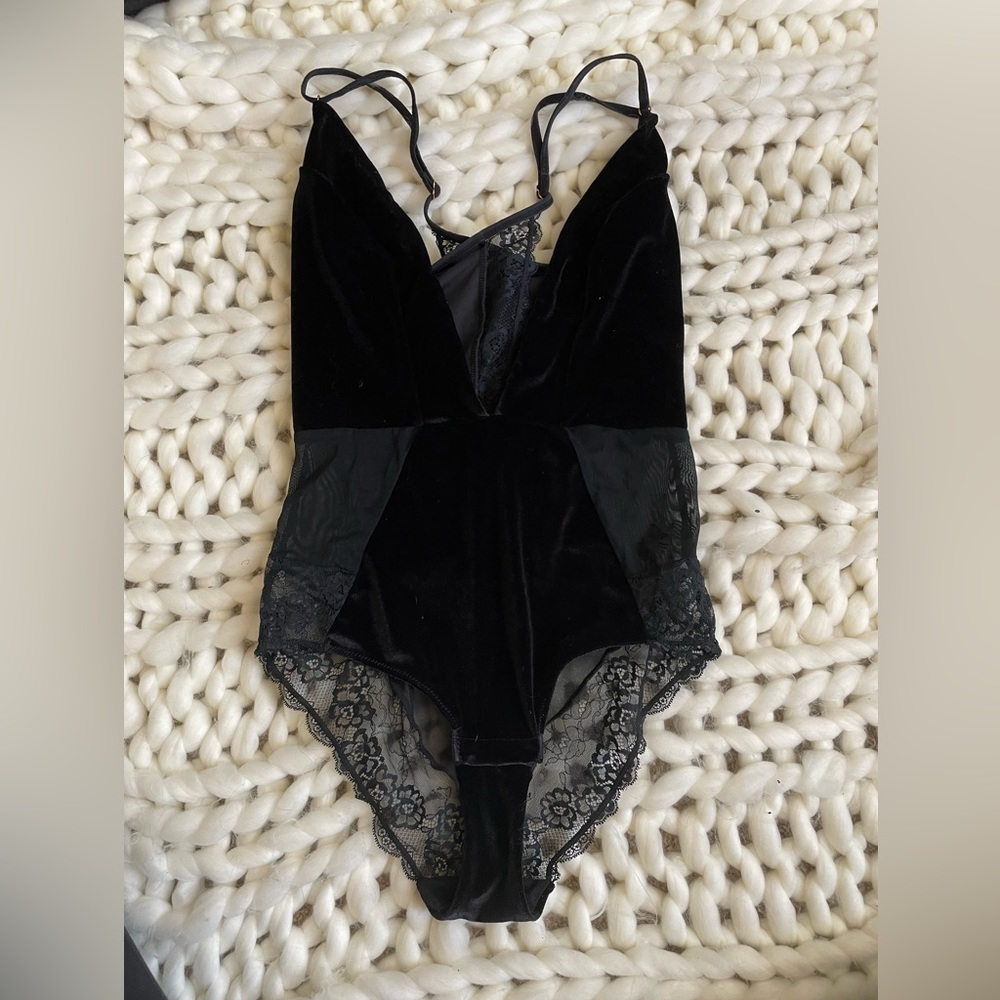 Auden Velvet and Lace Black Bodysuit